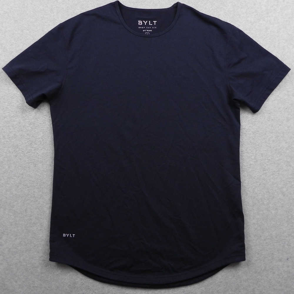 BYLT T-Shirt Mens Medium Premium Basics Drop Cut Tee Stretch Blue Short Sleeve